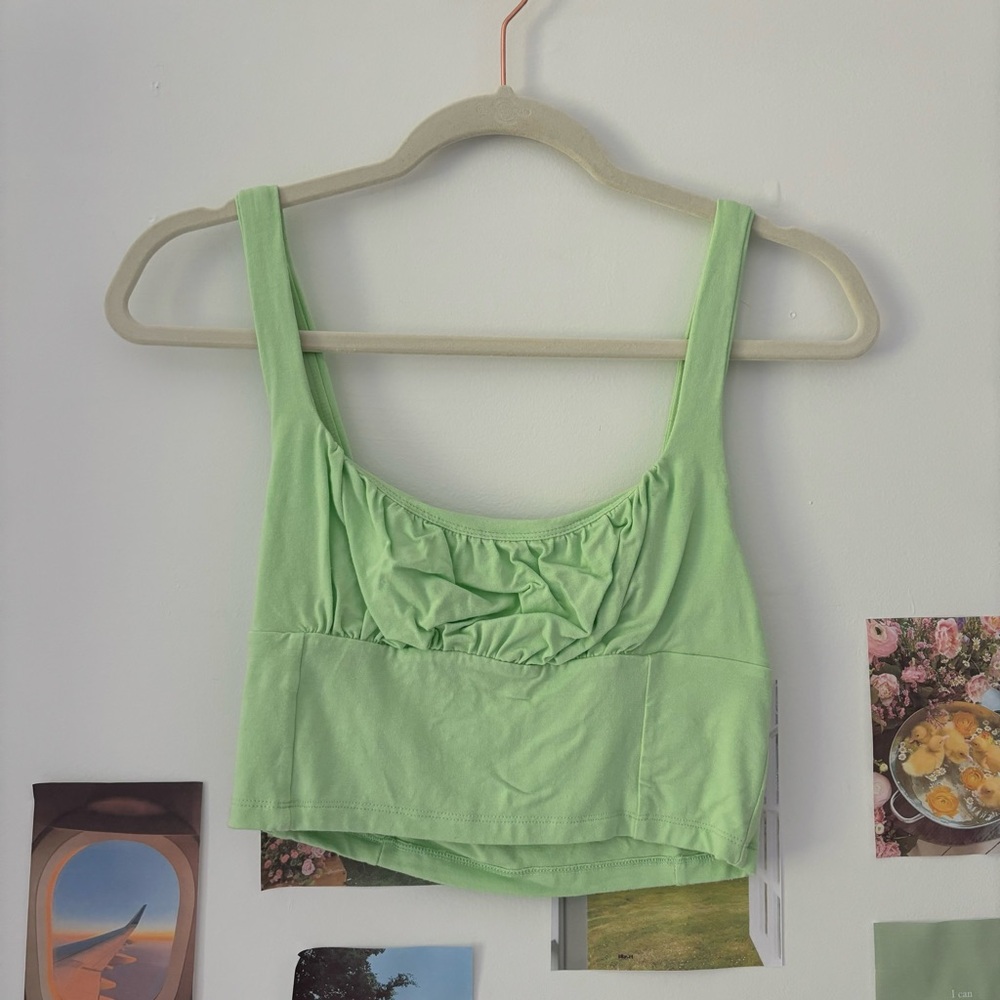 ARITZIA Wilfred Neon Green Crop Ruched Tank